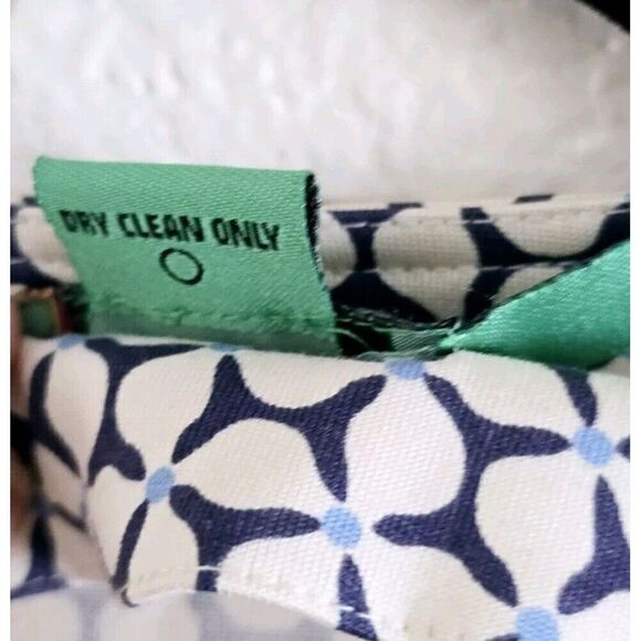 TIBI 100% Silk Dress True Wrap Blue Cream Geometric Pattern Half Sleeve Size 10 - Picture 6 of 7